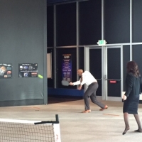 EDA Assistant Secretary Jay Williams playing pickleball at the Composite Recycling Technology Center on December 1, 2016.