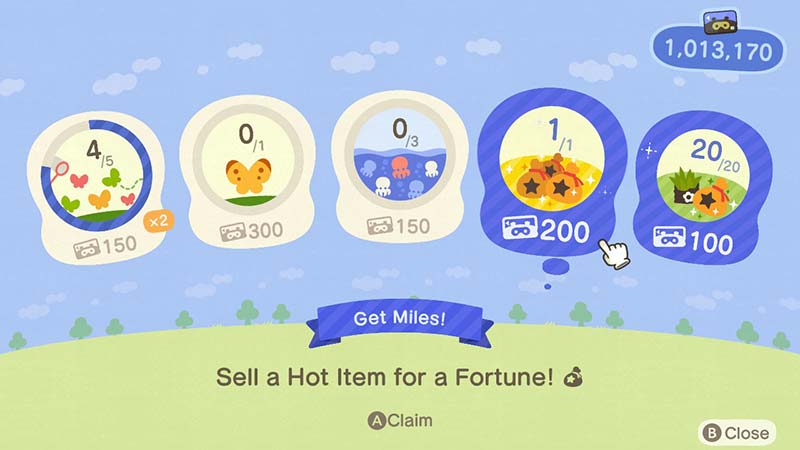 (Animal Crossing NH Nook Miles+ Menu Image)