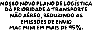 Nosso novo plano de logística dá prioridade a transporte não aéreo, reduzindo as emissões no envio do Mac mini em mais de 95%.