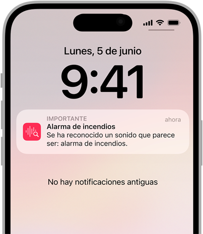 Alerta de Reconocimiento de Sonidos para una alarma de incendio en el iPhone.