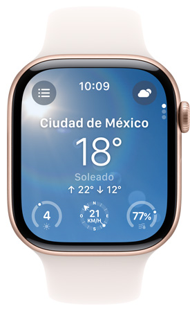 La pantalla de un Apple Watch con la app Clima