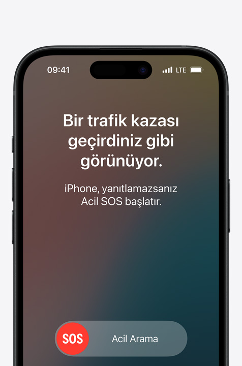 Trafik Kazası Algılama özelliğini gösteren bir iPhone modeli.