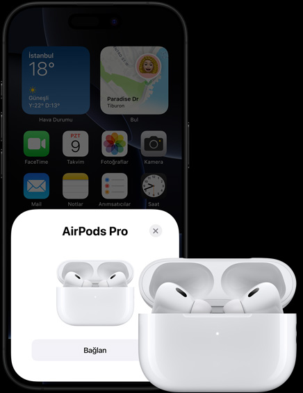 Süreklilik özelliğinin iPhone ve AirPods ile gösterimi.