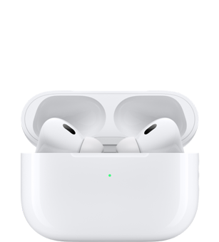 Air Pods Pro v nabíjacom puzdre s otvoreným krytom.