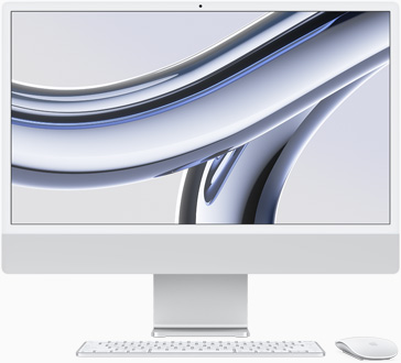 Srebrny iMac ustawiony frontem