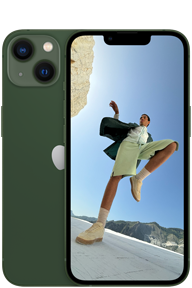 มุมมองด้านหลังและด้านหน้าของ iPhone 13 ขนาด 6.1 นิ้ว สีเขียว