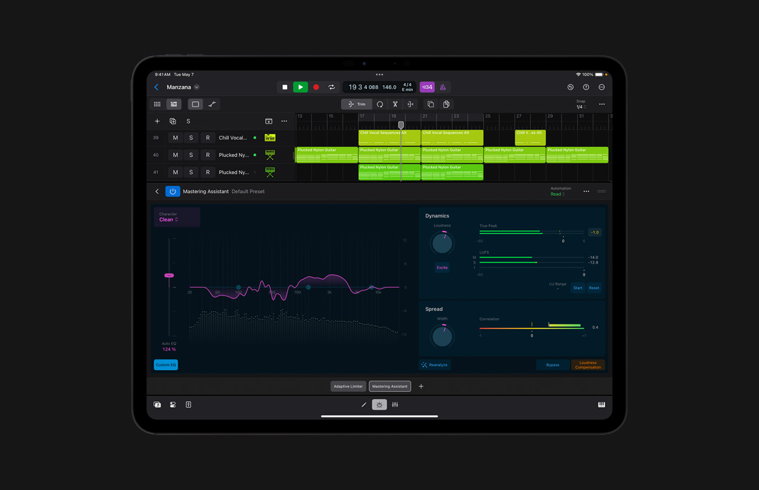 Se muestra el sistema de búsqueda por filtro para todos los sonidos disponibles en Logic Pro para el iPad en un iPad Pro.