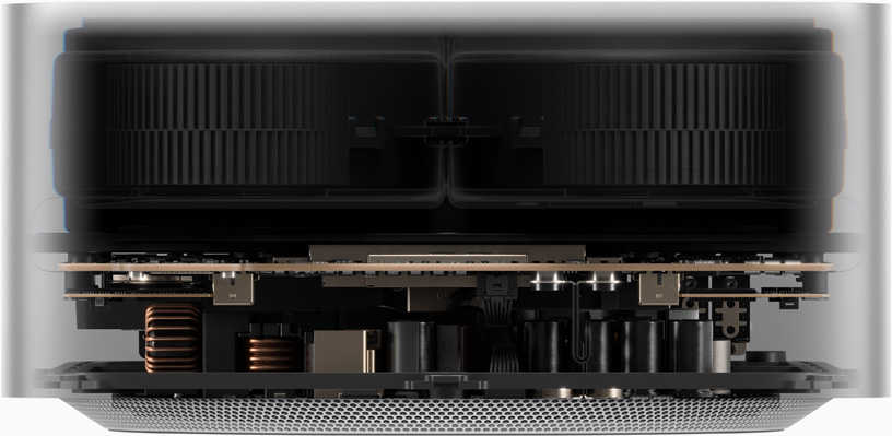 Medidas de la Mac Studio que muestran 19.7 cm de ancho y 9.5 cm de altura