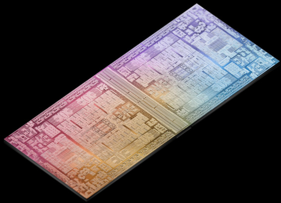 Esquema de un chip M2 Max conectado a otro chip M2 Max