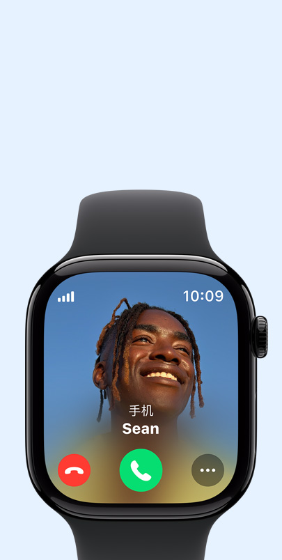 Apple Watch Series 10 显示有电话呼入。点击加号按钮了解有关连接功能的更多信息。