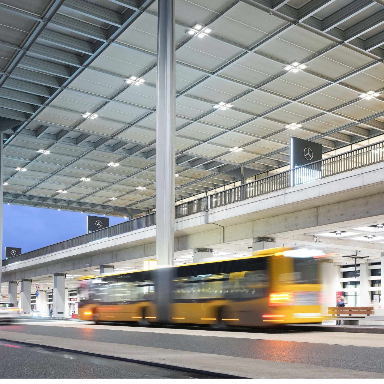 View of the bus stop and the check-in hall