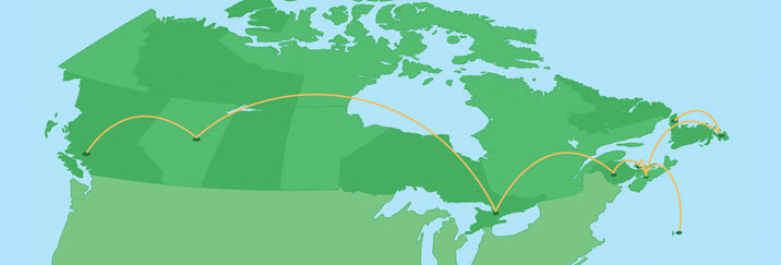 map of Canada showing Eastlink's network from coast to coast