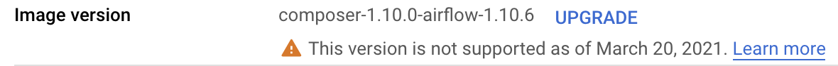 A deprecation message is displayed on the Environment details page