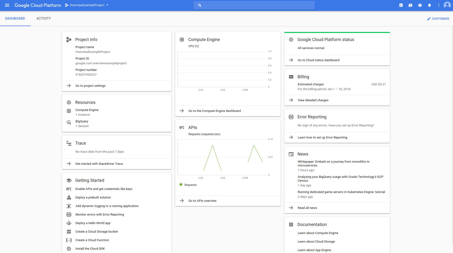 A screenshot of the Google Cloud console illustrating a web UI.