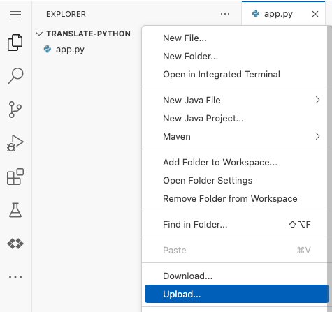 Upload a file to Cloud Shell Editor project.