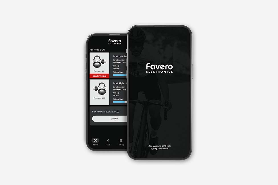 Favero Assioma app mockup