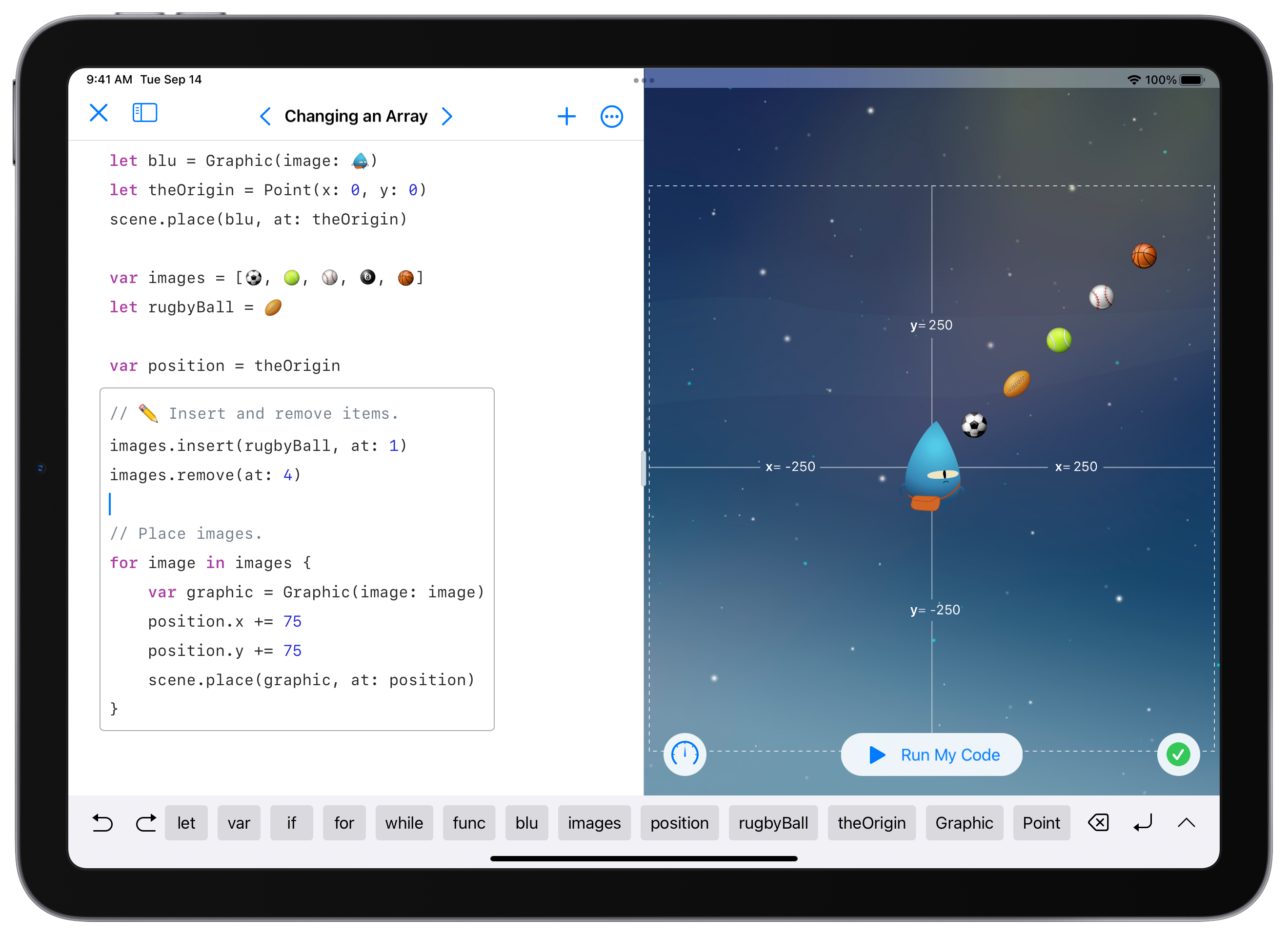 使用中のSwift Playgroundsが表示されているiPad