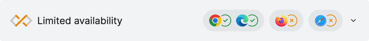 Grey widget with the cross: limited availability. Four browsers' logos, two with checkmarks, two with crosses.
