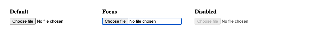 File picker widget in default, focus, and disabled states in chrome 115 on macOS