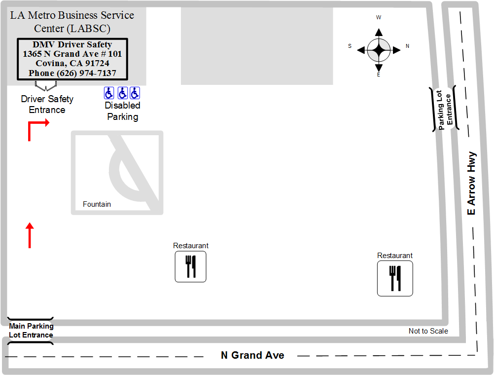 Diagram illustrating the Covina Driver Safety Office site layout.