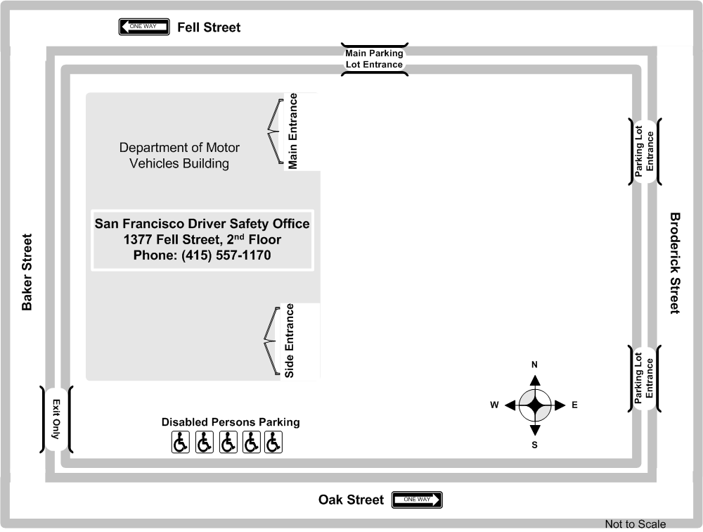 Diagram illustrating the San Francisco Driver Safety Office site layout.