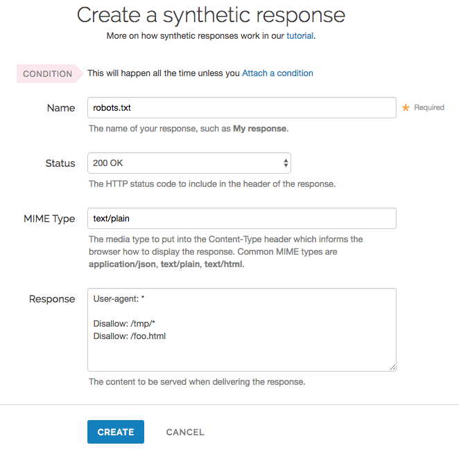 a synthetic response dialog