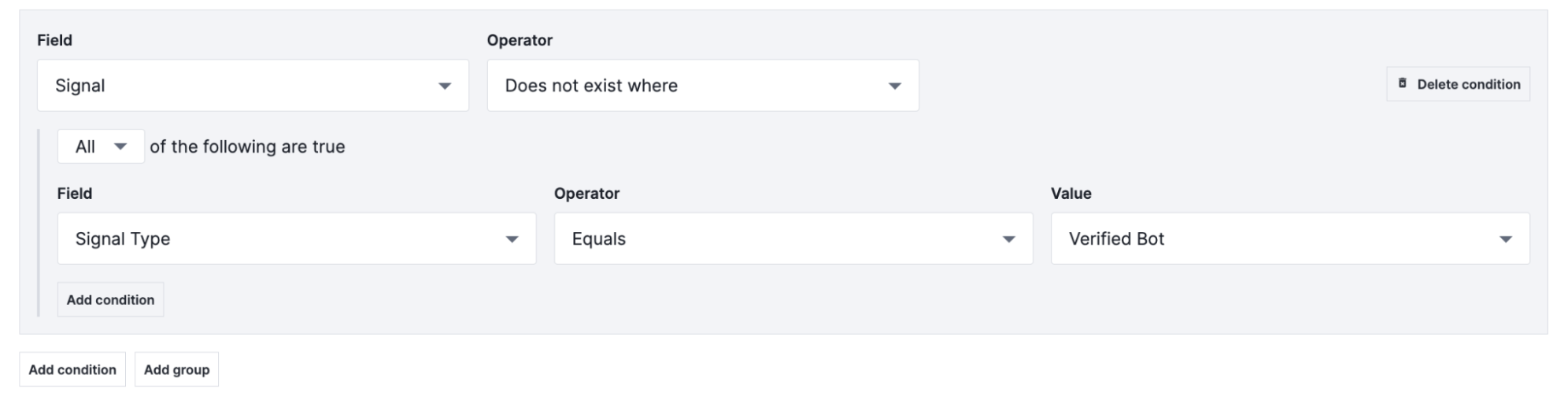 Verified bots condition group
