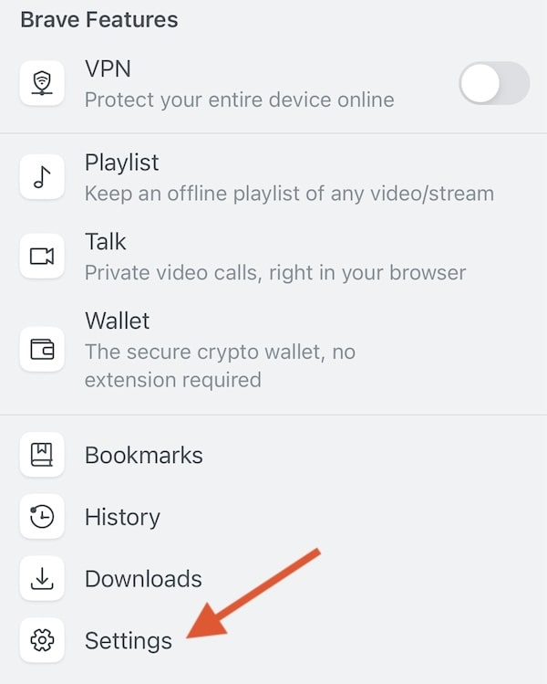 Brave iOS settings tap