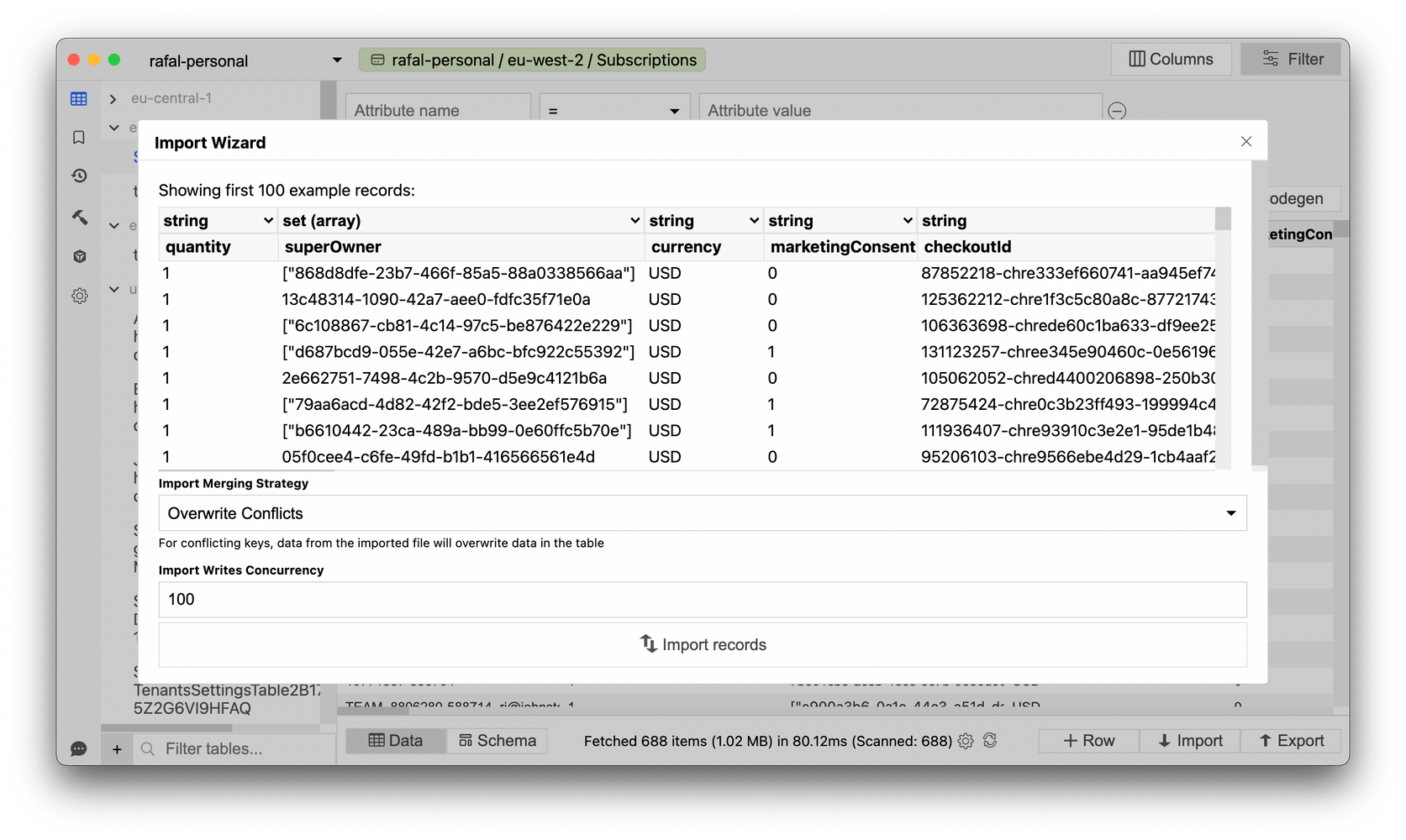 DynamoDB Importing data screen from CSV or JSON