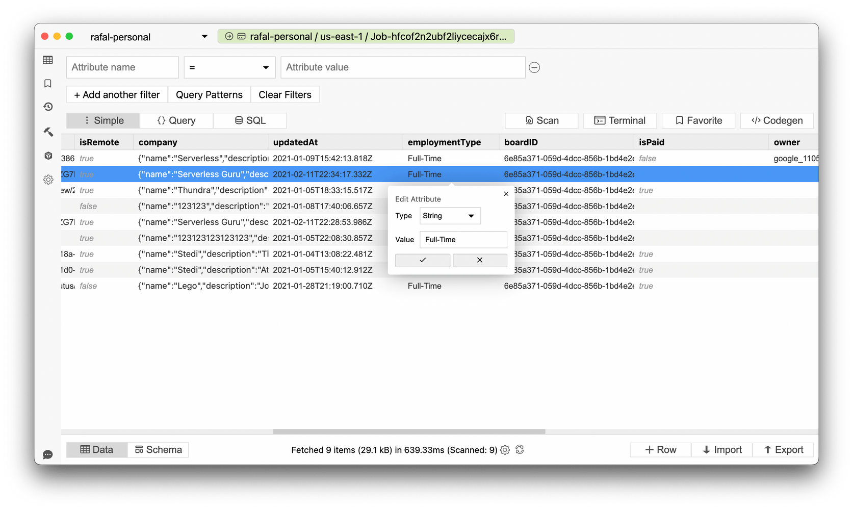 Editing DynamoDB items inline