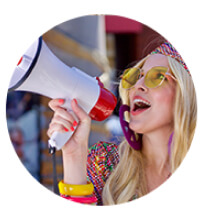 Woman using a megaphone.