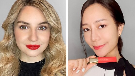 photos of estee lauder products and models trying classic makeup trends