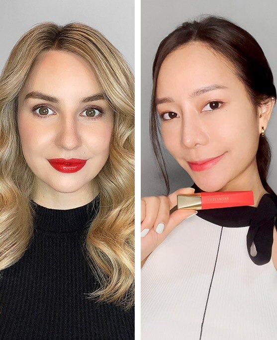 photos of estee lauder products and models trying classic makeup trends