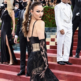 photos of Estee Lauder brand ambassadors makeup looks on the Met Gala 2022 red carpet