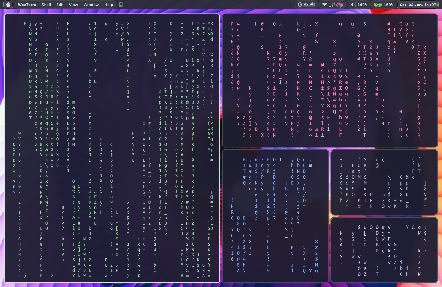 yabai demo with cmatrix 5 grid