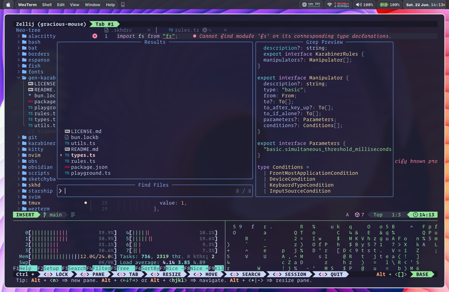 zellij-neovim-htop-cmatrix