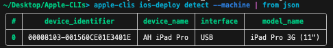 apple-clis ios-deploy detect --machine | from json