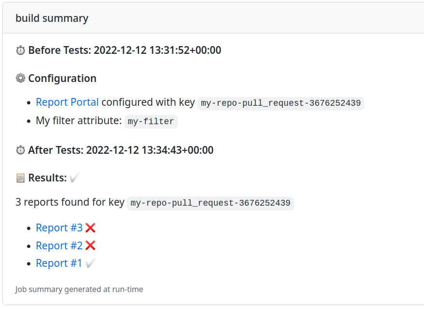 GH Actions Summary Report Portal