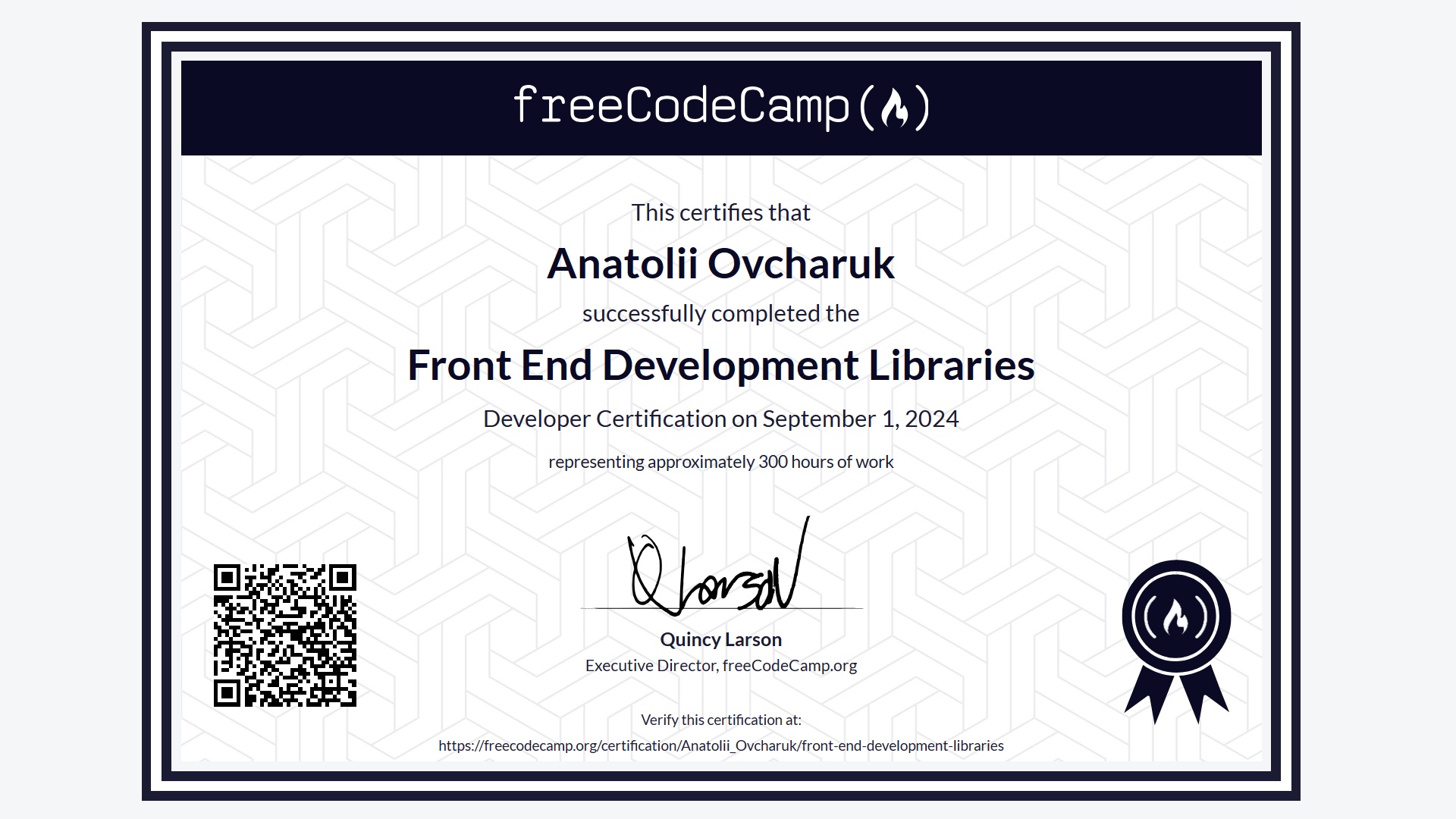 Certificate - Front End Development Libraries