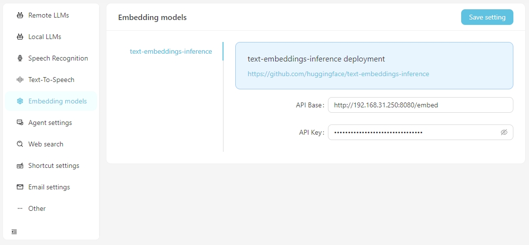 Local Embedding Settings