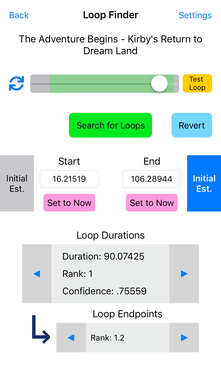 Loop Finder screen