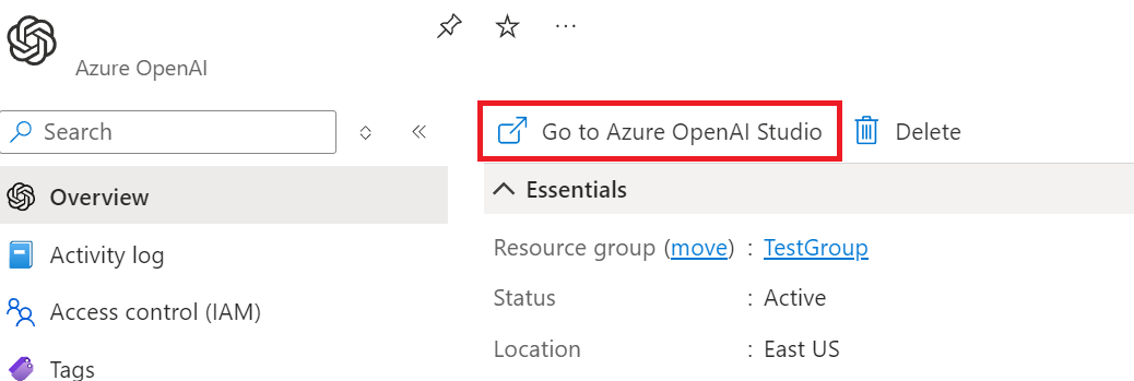 Select Go to Azure OpenAI Studio from the navigation menu.