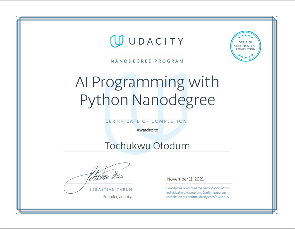 Certification AI with Python Nanodegree