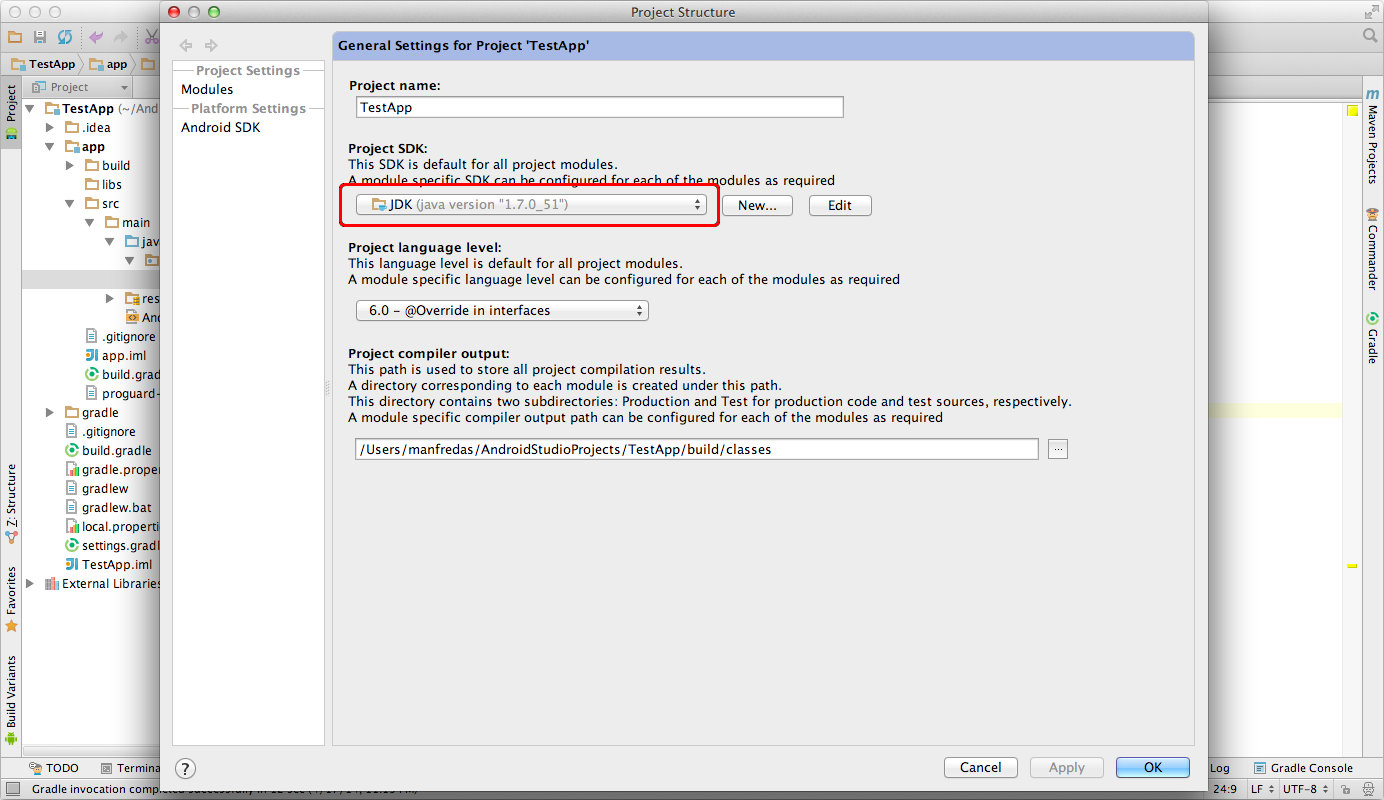 JDK settings in File → Project Structure...