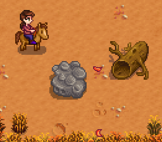 Most days, logs and/or boulders will spawn on the farm.