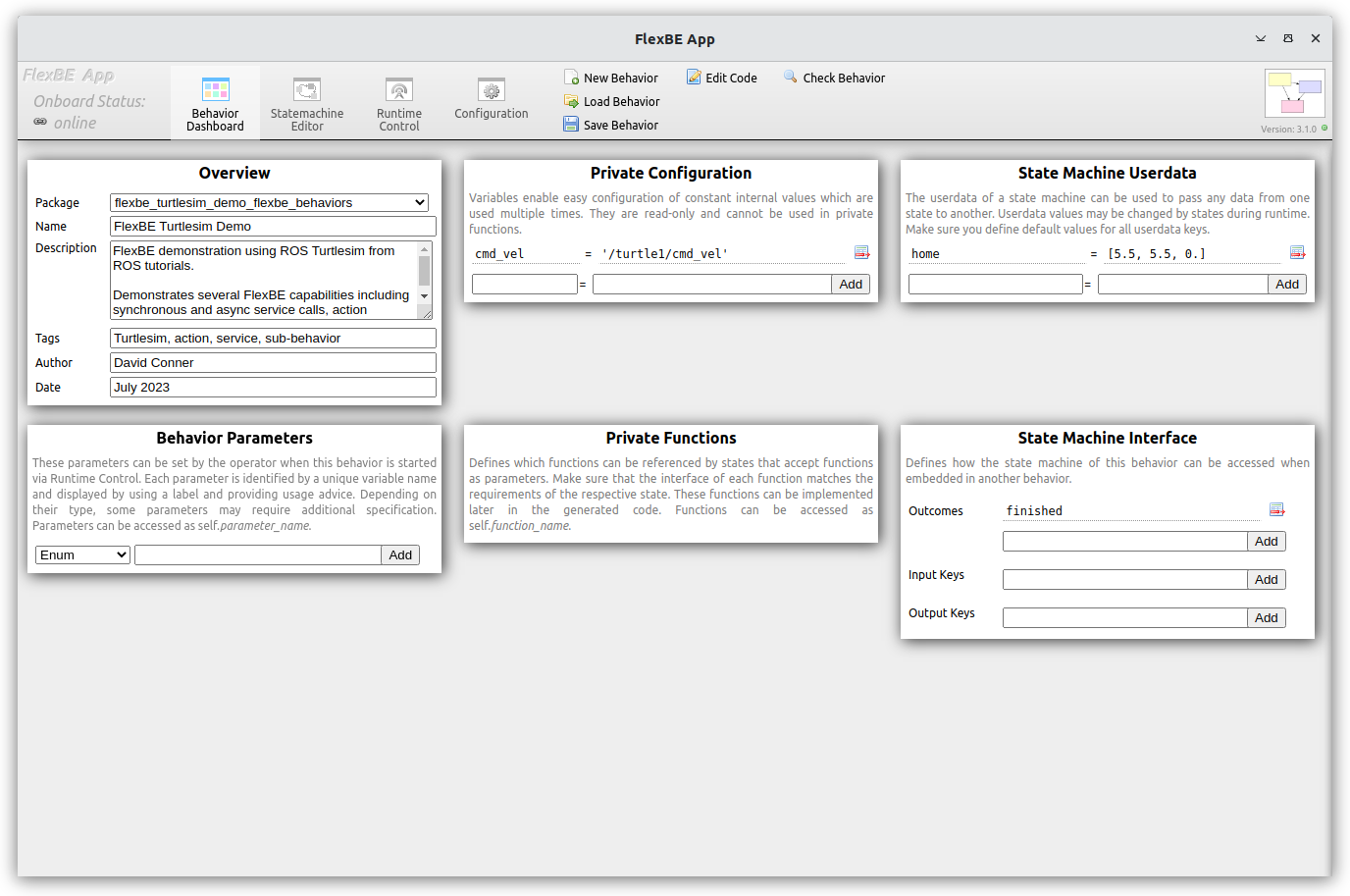 Behavior dashboard view