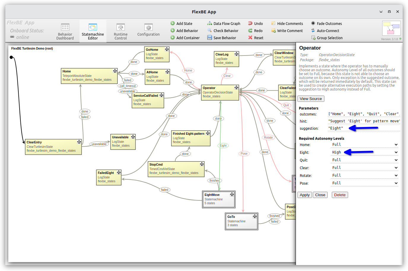 Configuring the operator decision state.