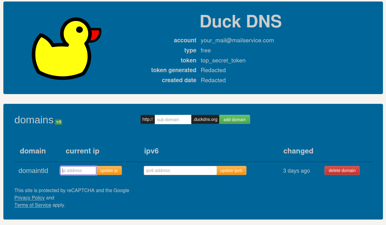 My Duck DNS Configuration