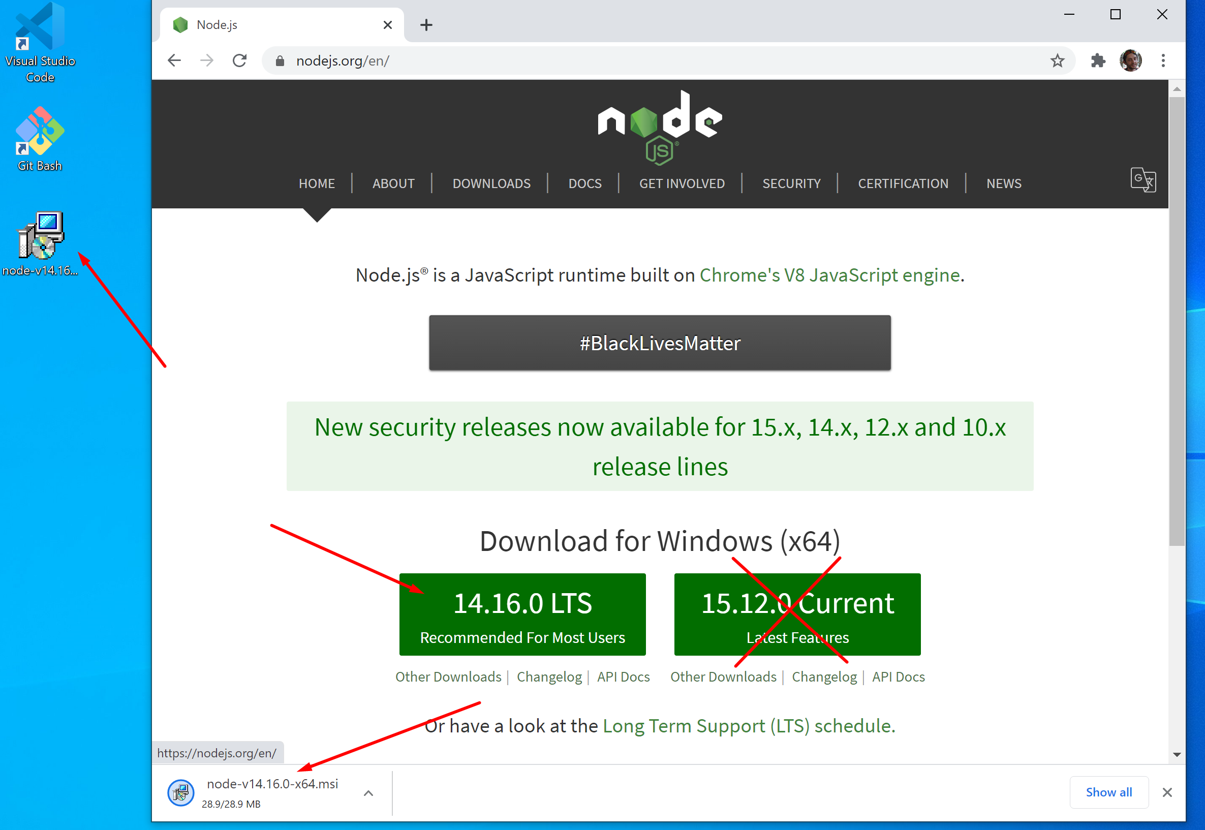 Download Node.js LTS