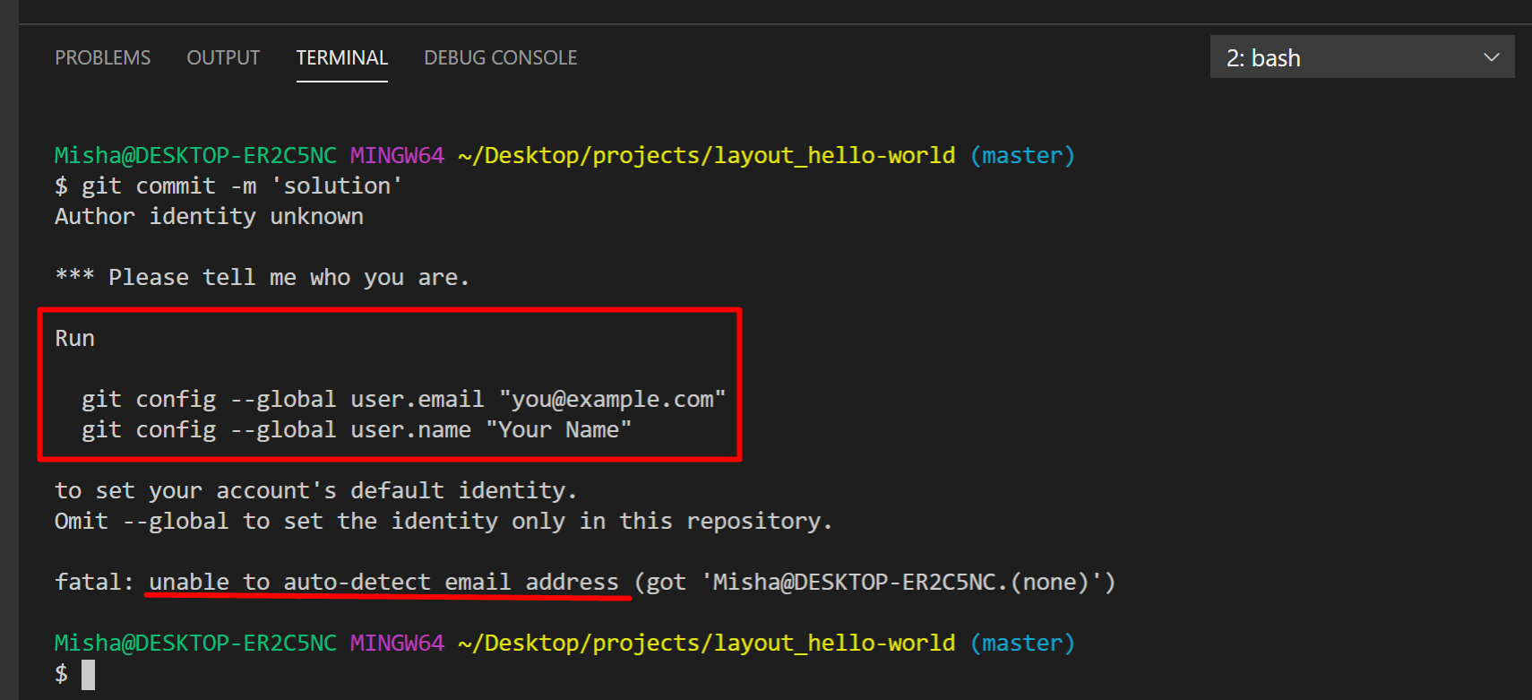 If you forgot to set GIT name and email